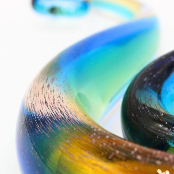 Vintage Murano Style Art Glass Sculpture Blue Amber Abstract Swirl Wave Design - Picture 7 of 8